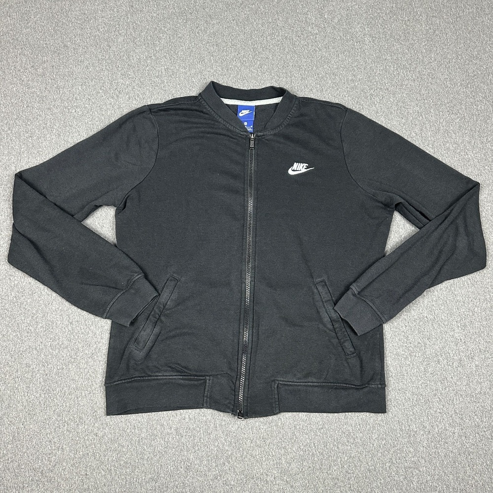 Nike Bomber Jacket Mens Medium Black Good Fleece Full Zip Just Do It 829401-010